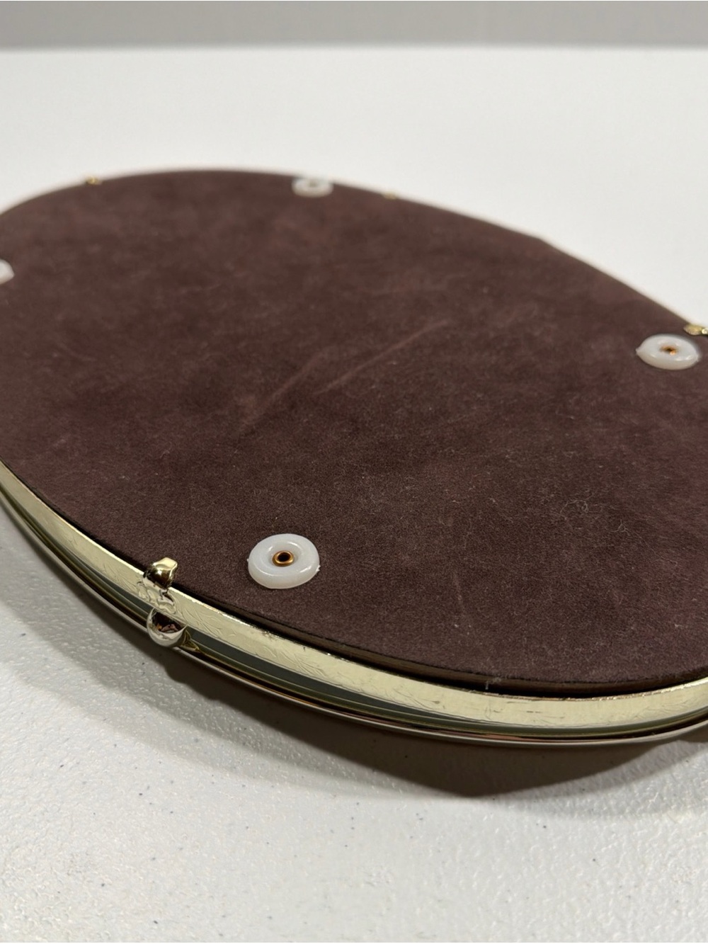 Vintage Oval Mirrored Vanity Tray Gold Tone Brass Rail MCM Hollywood Regency - Picture 7 of 9